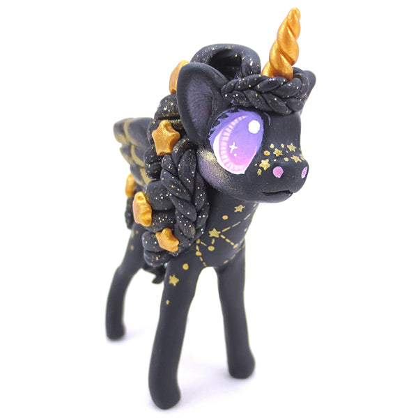 Golden Stars Unicorn Pegasus Figurine - Polymer Clay Animals