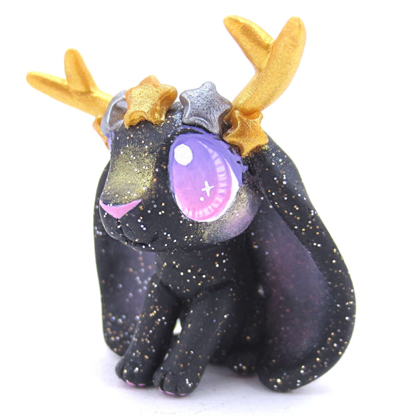 Glitter Star Crown Jackalope Figurine - Polymer Clay Animals