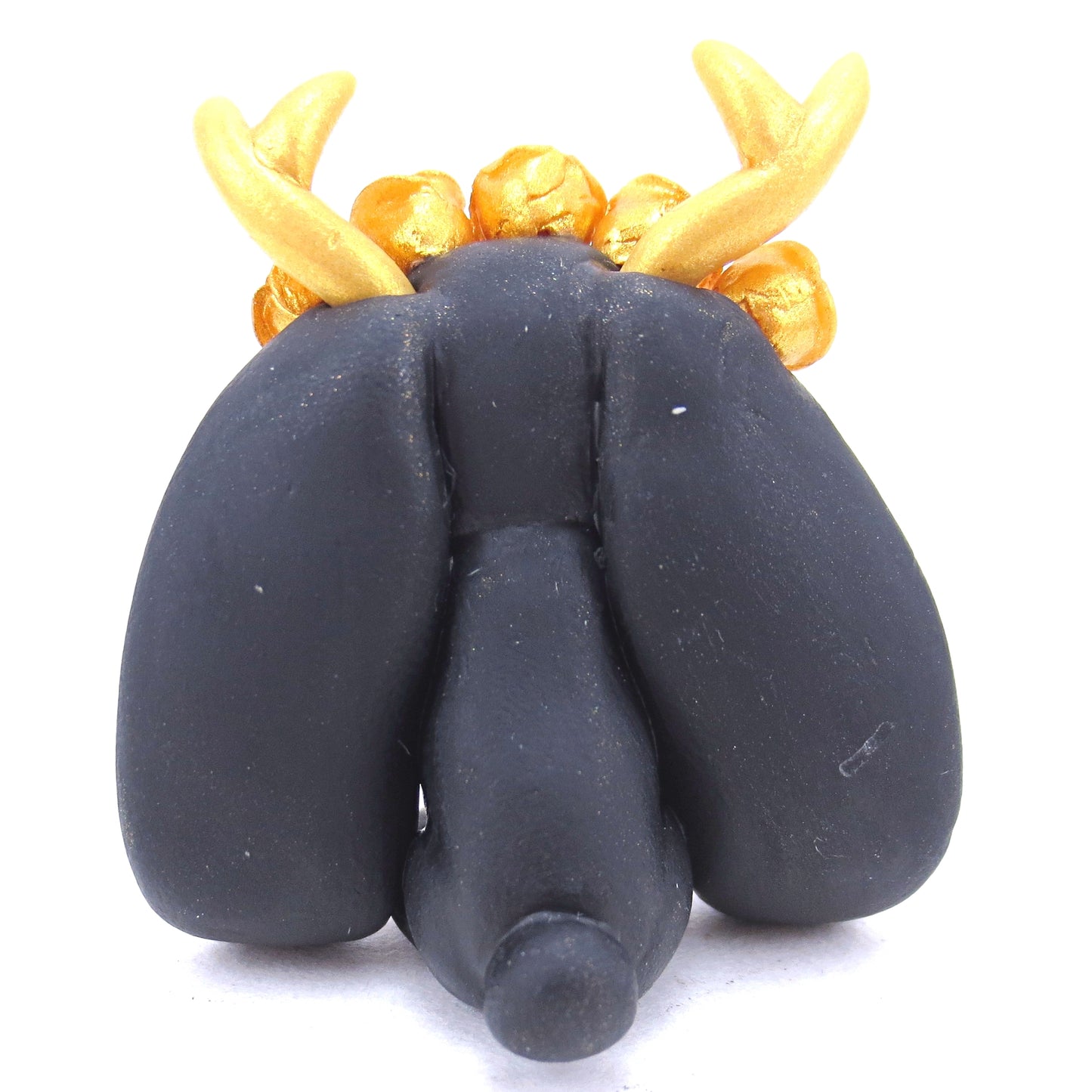 Golden Rose Crown Black Jackalope Figurine - Polymer Clay Animals