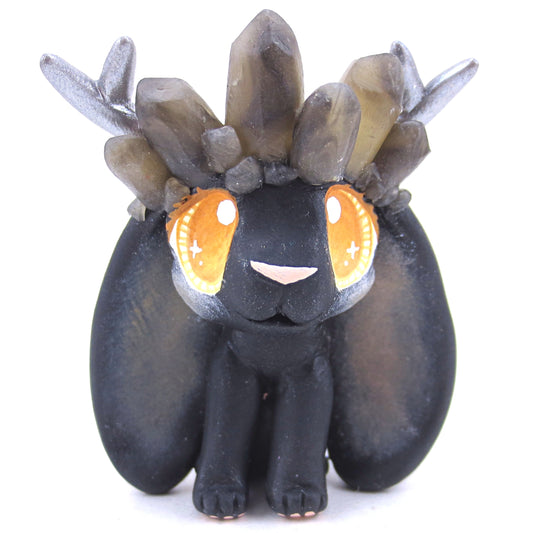 Faux Smoky Quartz Crown Black Jackalope Figurine - Polymer Clay Animals