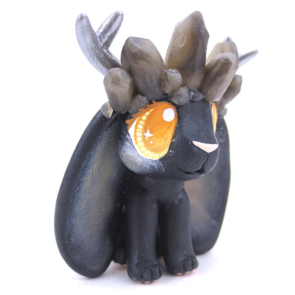Faux Smoky Quartz Crown Black Jackalope Figurine - Polymer Clay Animals