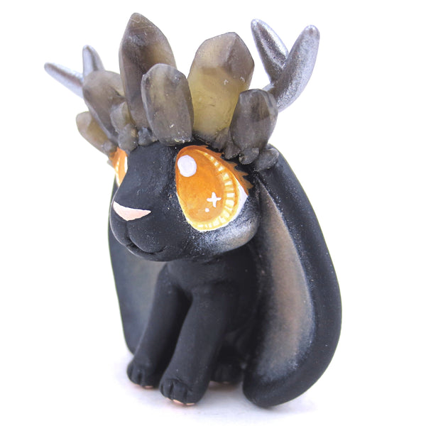 Faux Smoky Quartz Crown Black Jackalope Figurine - Polymer Clay Animals