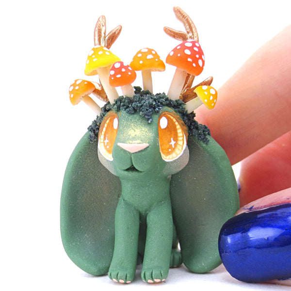 Mushroom Crown Mossy Jackalope Figurine - Polymer Clay Animals