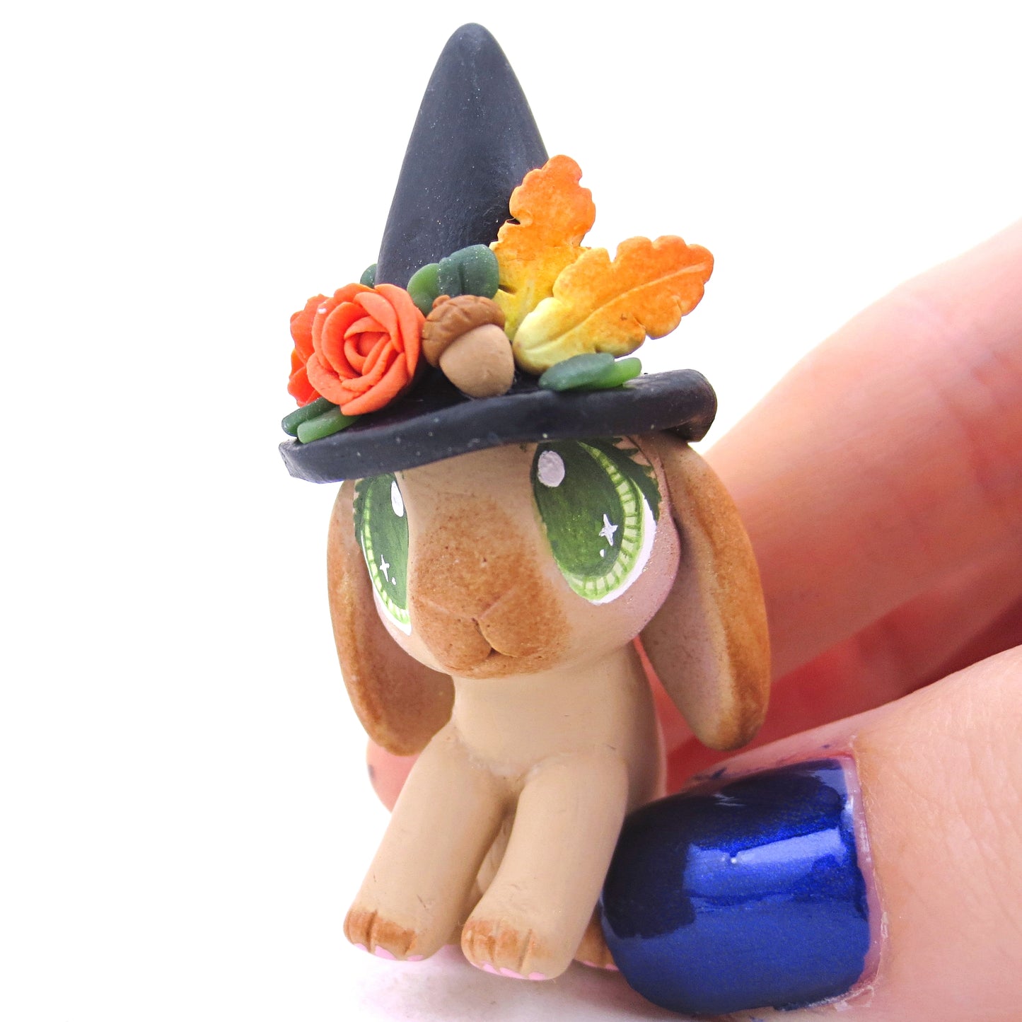 Witch Hat Fall Holland Lop Bunny Figurine - Polymer Clay Animals