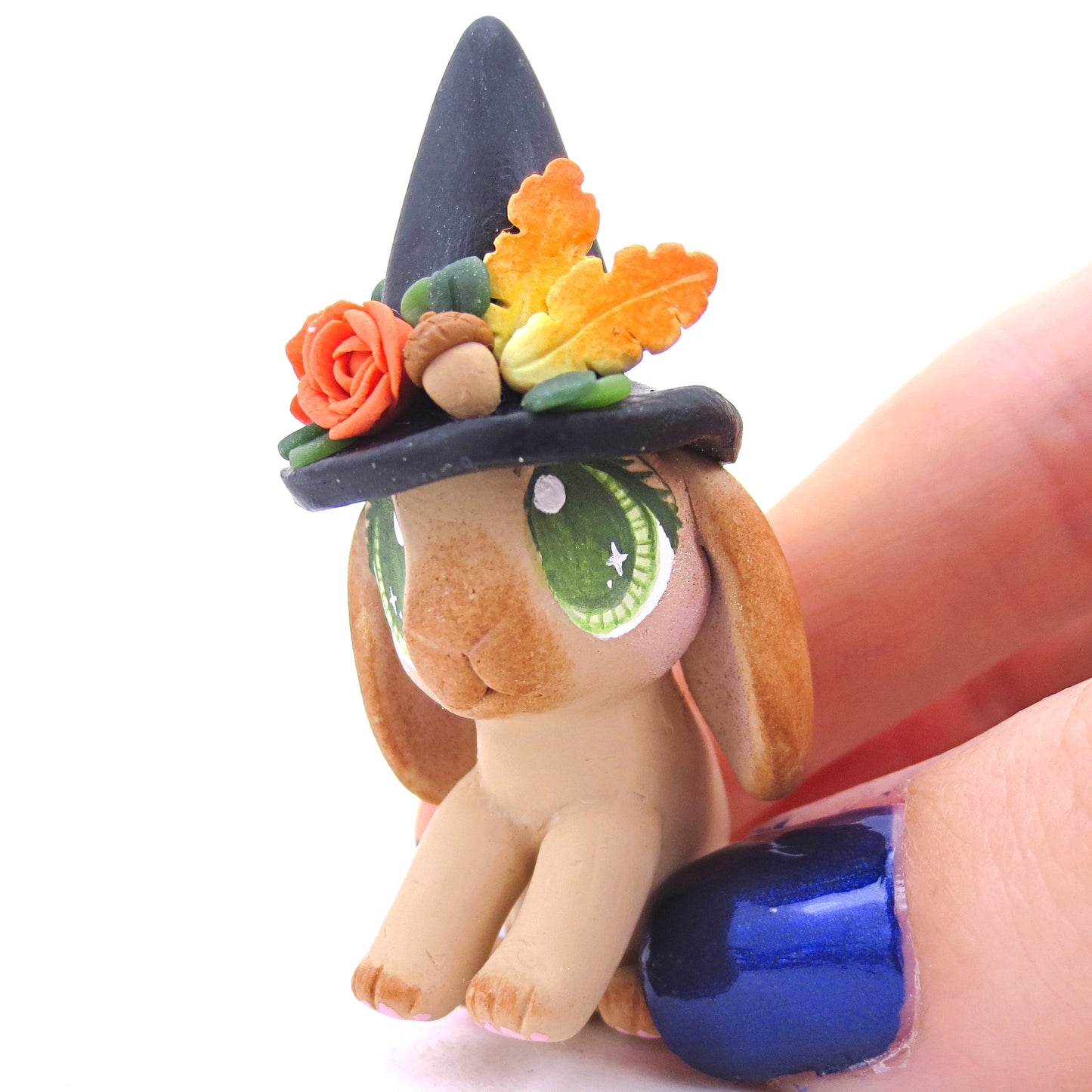 Witch Hat Fall Holland Lop Bunny Figurine - Polymer Clay Animals