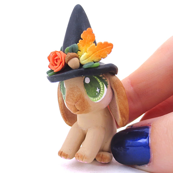 Witch Hat Fall Holland Lop Bunny Figurine - Polymer Clay Animals