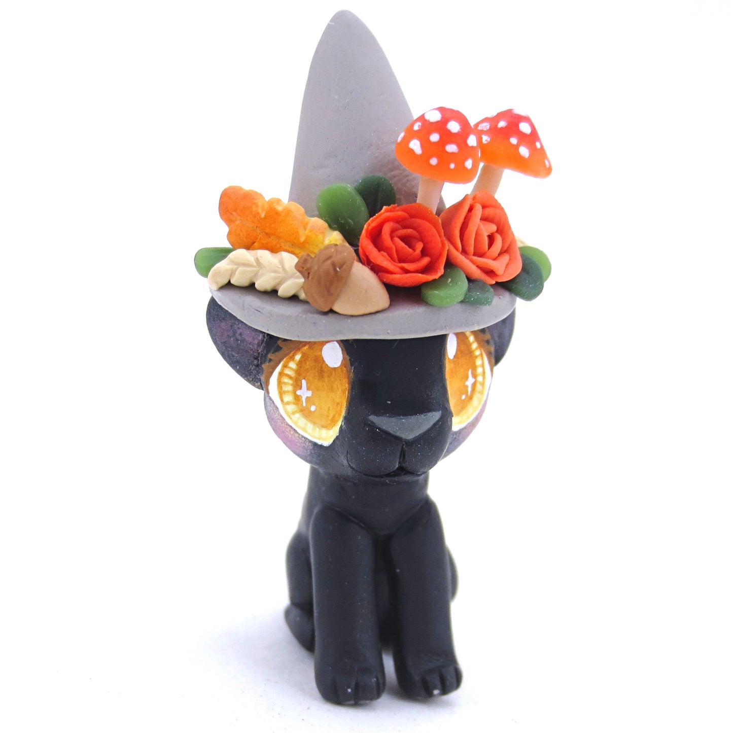 Witch Hat Fall Black Cat Figurine - Polymer Clay Animals