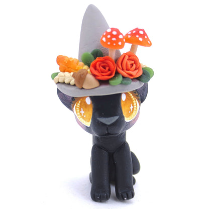 Witch Hat Fall Black Cat Figurine - Polymer Clay Animals