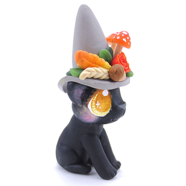 Witch Hat Fall Black Cat Figurine - Polymer Clay Animals
