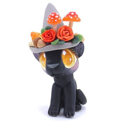 Witch Hat Fall Black Cat Figurine - Polymer Clay Animals