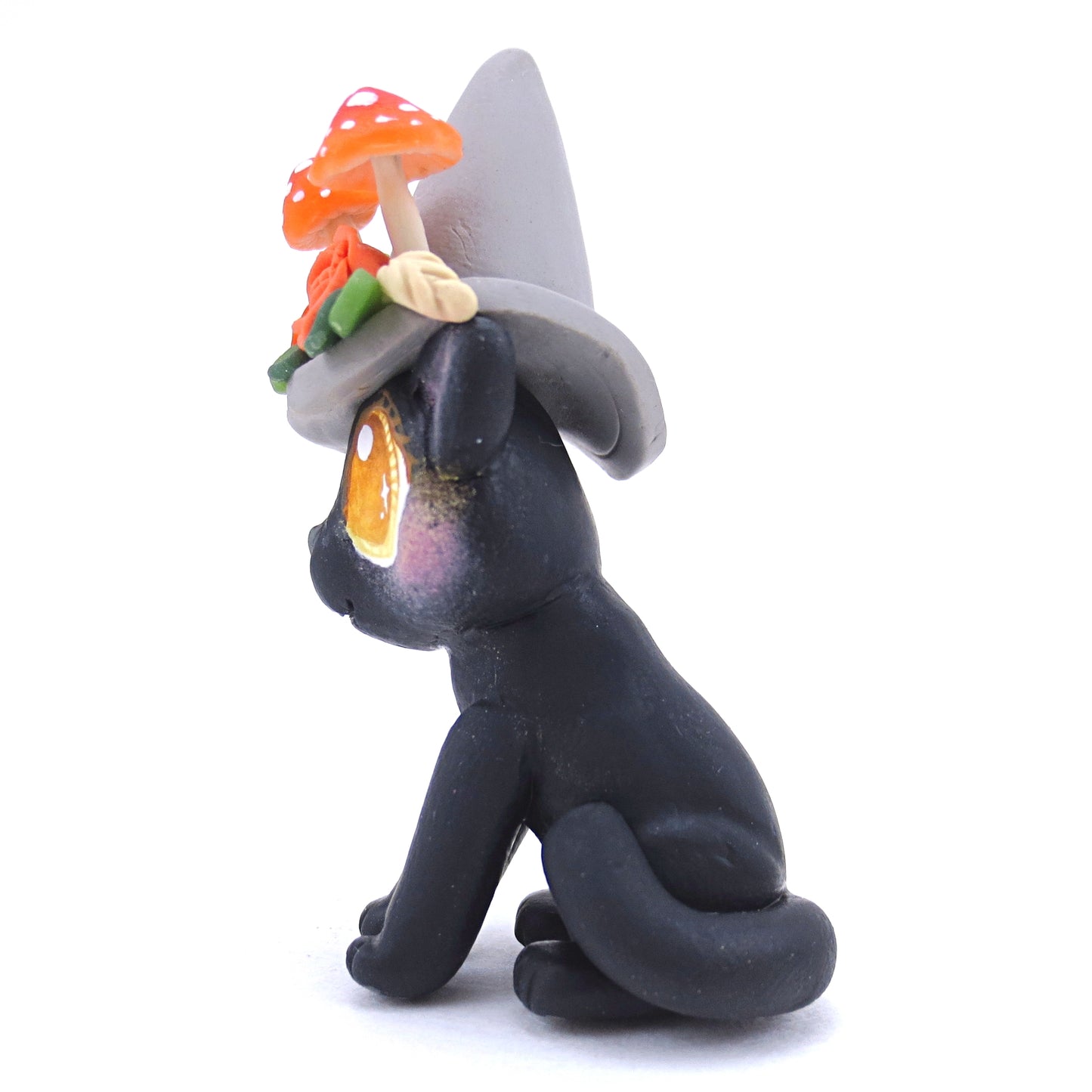 Witch Hat Fall Black Cat Figurine - Polymer Clay Animals