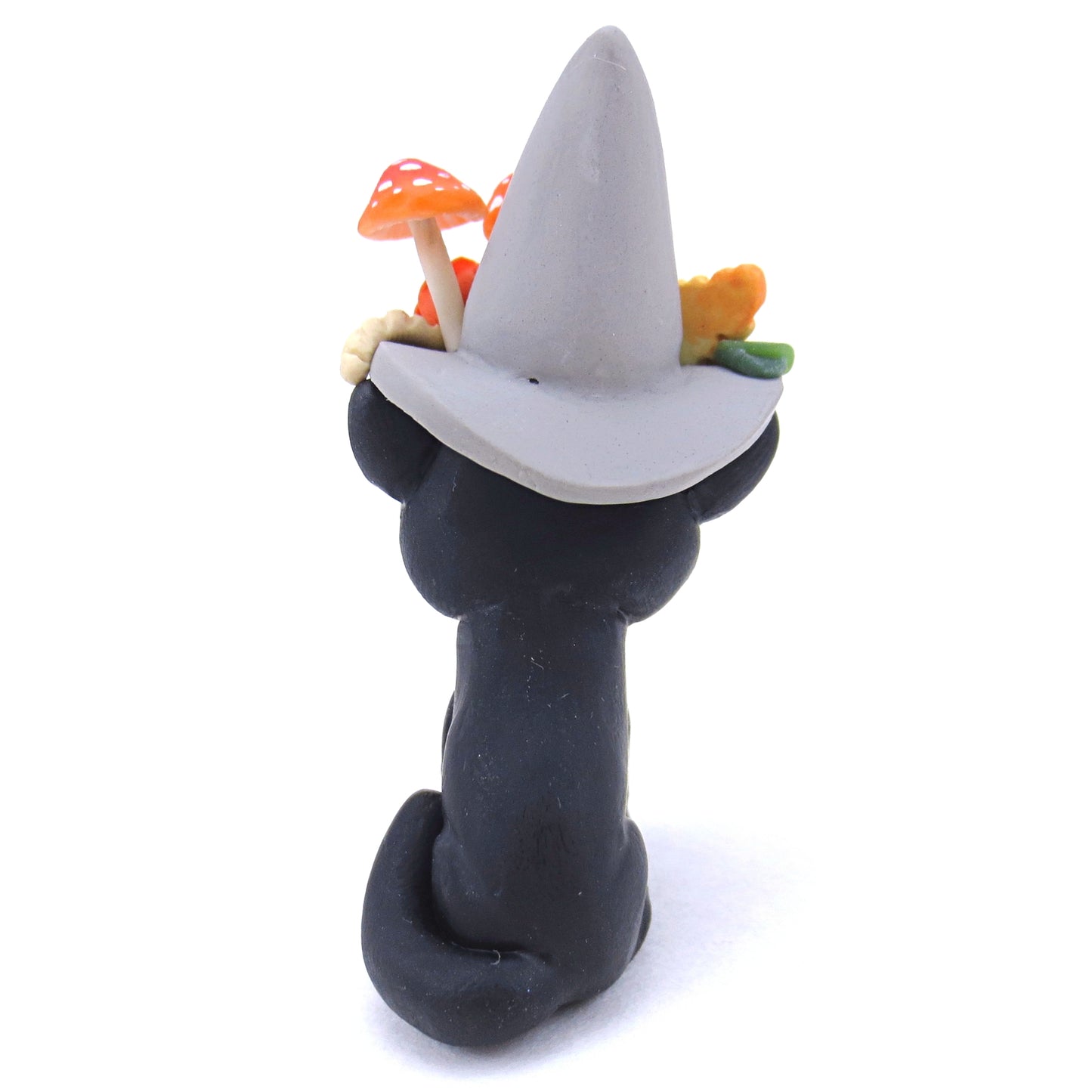 Witch Hat Fall Black Cat Figurine - Polymer Clay Animals