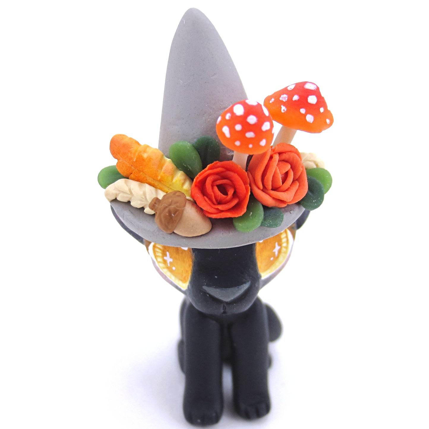 Witch Hat Fall Black Cat Figurine - Polymer Clay Animals