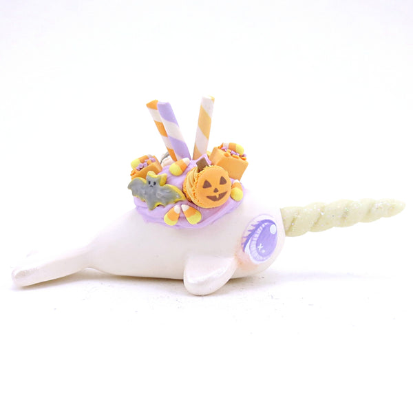 White Pastel Halloween Dessert Narwhal Figurine - Polymer Clay Animals