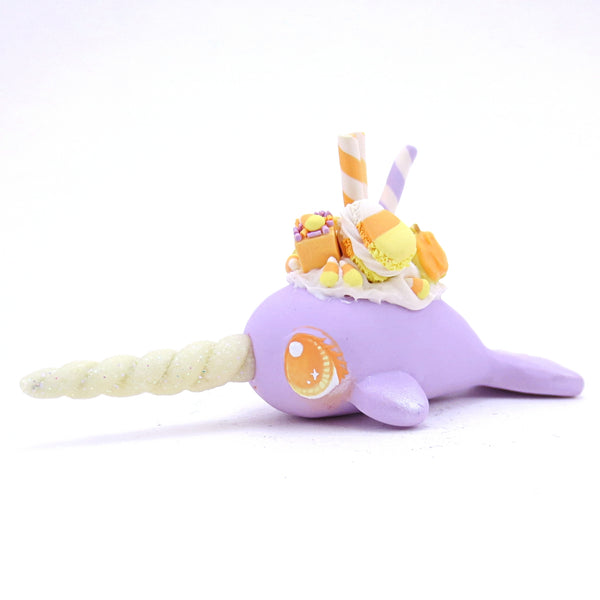 Purple Pastel Halloween Dessert Narwhal Figurine - Polymer Clay Animals