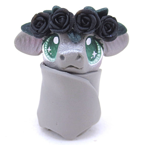 Black Rose Crown Grey Bat Figurine - Polymer Clay Animals