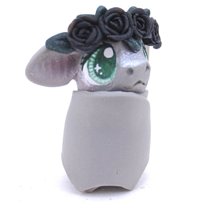 Black Rose Crown Grey Bat Figurine - Polymer Clay Animals