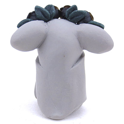 Black Rose Crown Grey Bat Figurine - Polymer Clay Animals