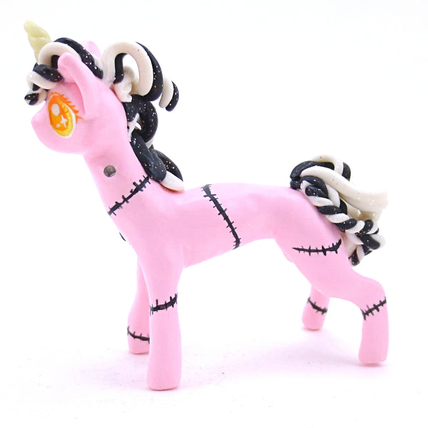 Pastel Pink Frankenunicorn Figurine - Polymer Clay Halloween Animals