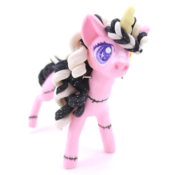 Pastel Pink Frankenunicorn Figurine - Polymer Clay Halloween Animals