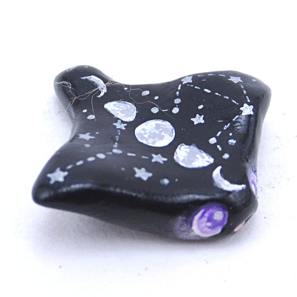 Moon Phase Manta Ray Figurine with Purple Eyes - Polymer Clay Halloween Animals