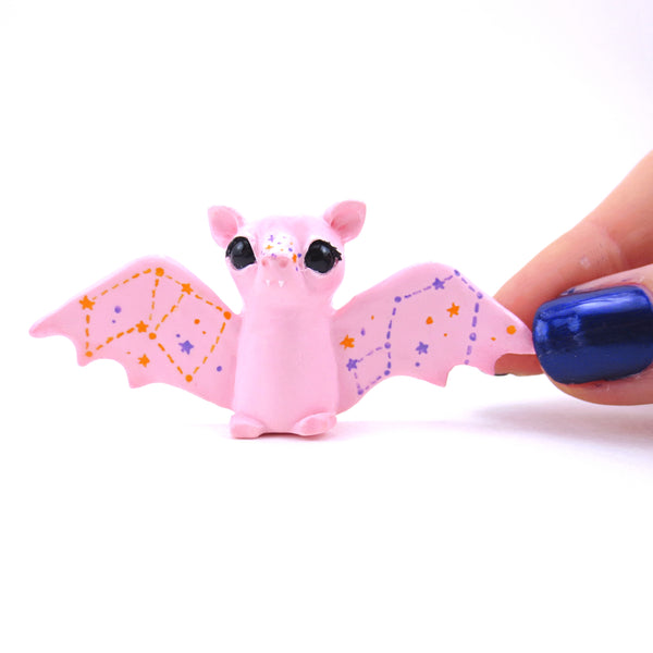 Pastel Pink Constellation Bat Figurine - Polymer Clay Halloween Animals