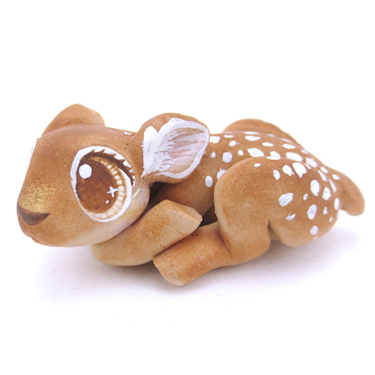 Baby Deer Curled Up Figurine - Polymer Clay Fall Animals