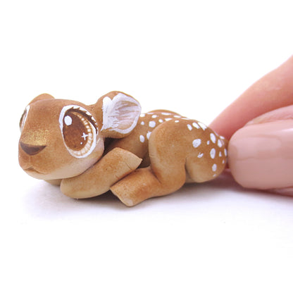 Baby Deer Curled Up Figurine - Polymer Clay Fall Animals