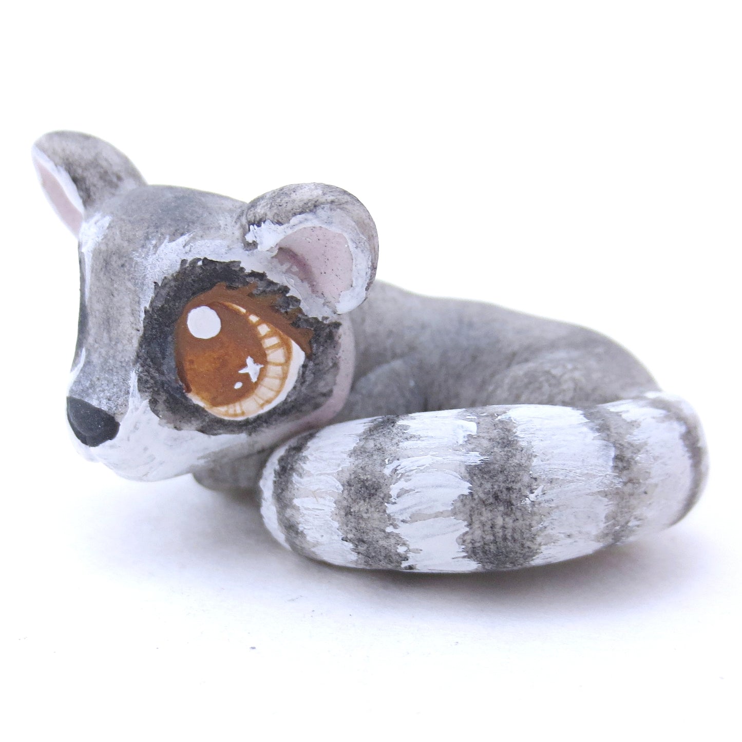 Raccoon Curled Up Figurine - Polymer Clay Fall Animals