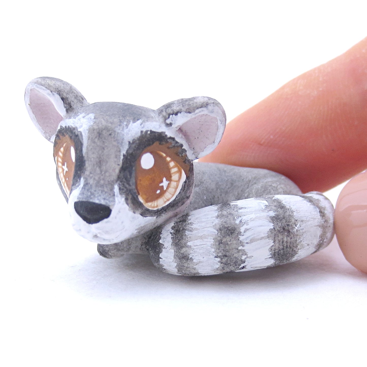 Raccoon Curled Up Figurine - Polymer Clay Fall Animals