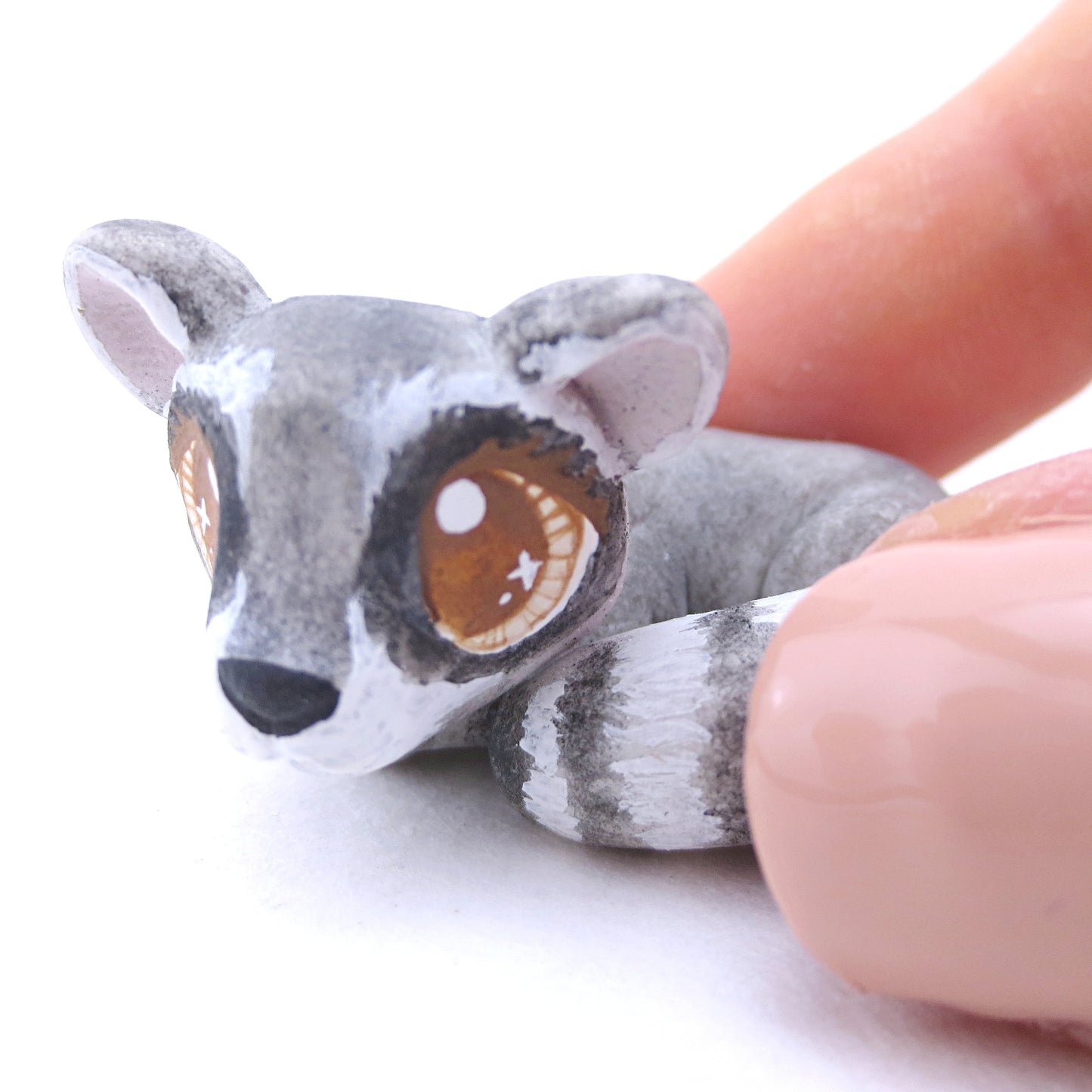 Raccoon Curled Up Figurine - Polymer Clay Fall Animals