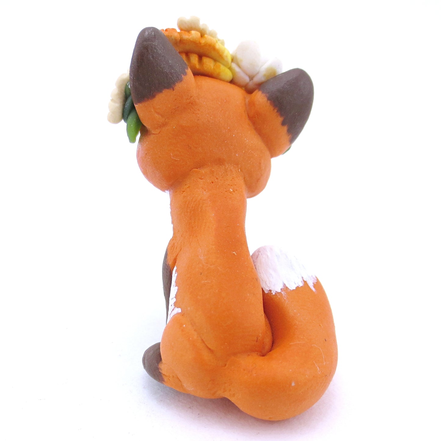 Red Fox with Fall Flower Crown Figurine - Polymer Clay Fall Animals