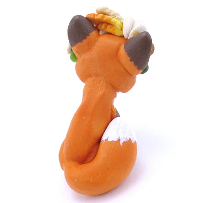 Red Fox with Fall Flower Crown Figurine - Polymer Clay Fall Animals