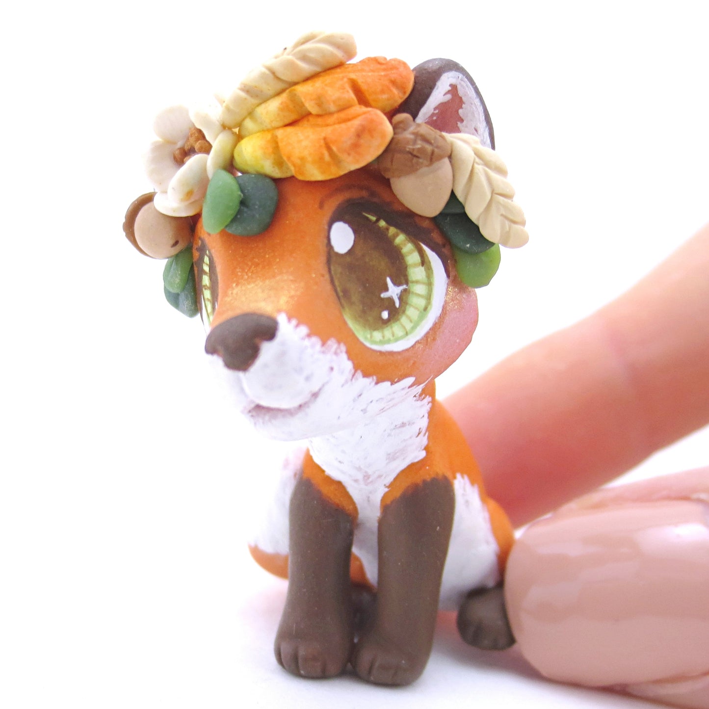 Red Fox with Fall Flower Crown Figurine - Polymer Clay Fall Animals