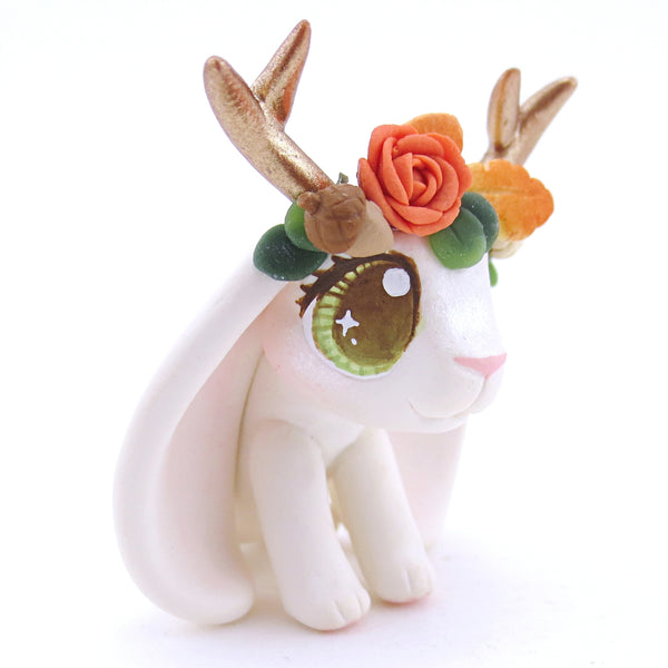 Jackalope with Hazel Eyes and Fall Flower Crown Figurine - Polymer Clay Fall Animals
