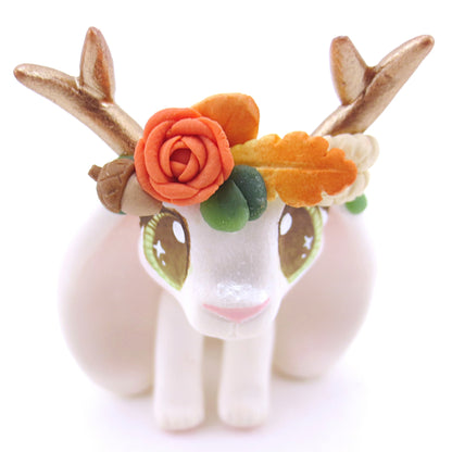 Jackalope with Hazel Eyes and Fall Flower Crown Figurine - Polymer Clay Fall Animals