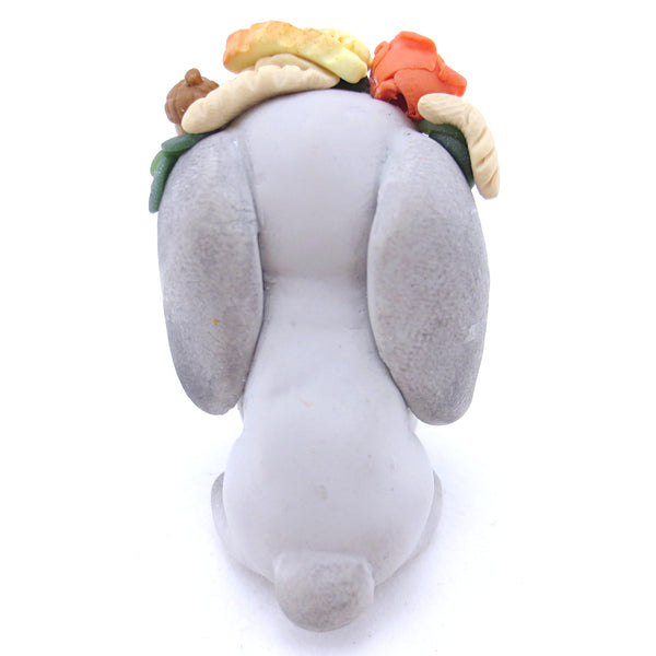Grey Holland Lop with Fall Flower Crown Figurine - Polymer Clay Fall Animals