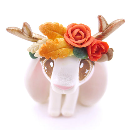 Jackalope with Brown Eyes and Fall Flower Crown Figurine - Polymer Clay Fall Animals