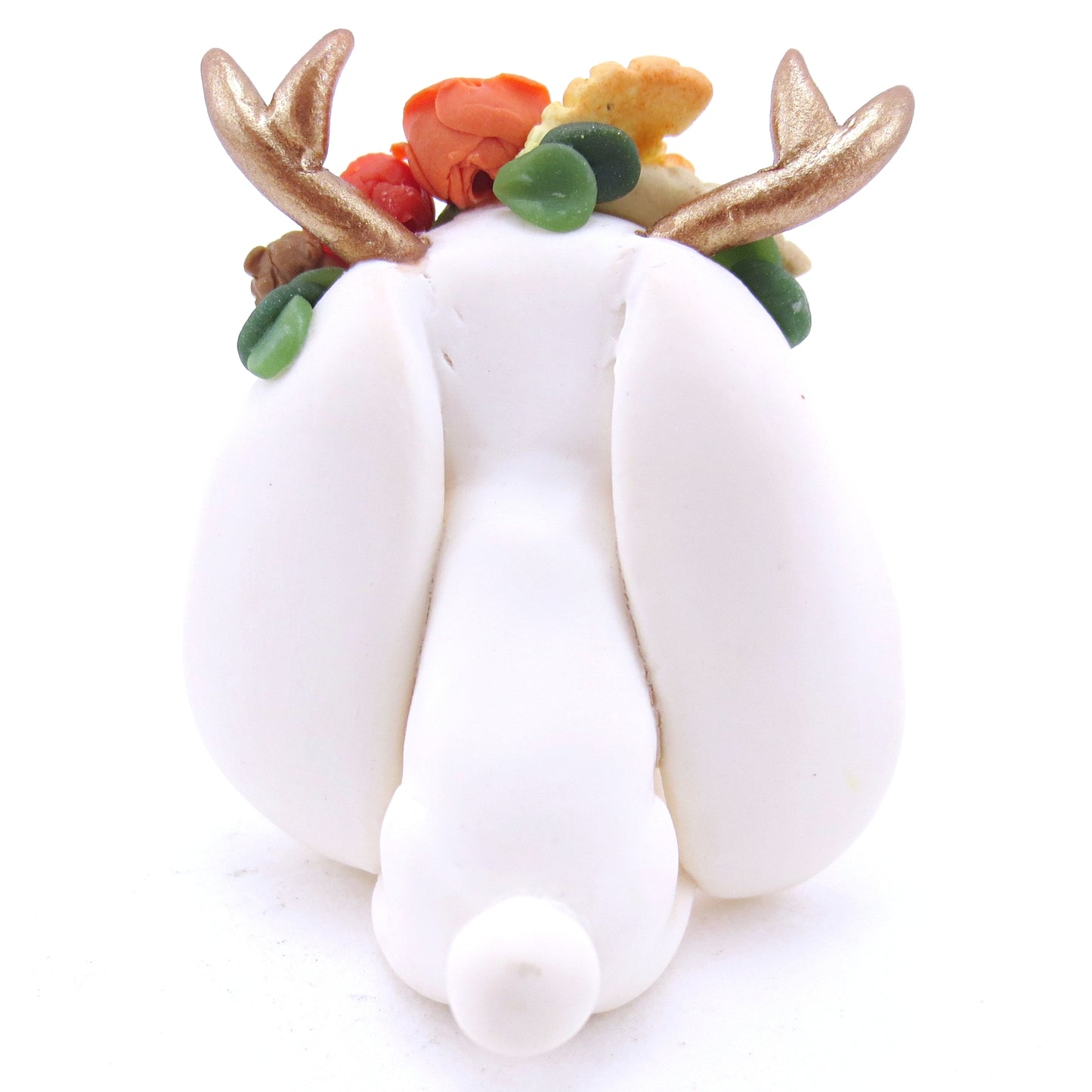 Jackalope with Brown Eyes and Fall Flower Crown Figurine - Polymer Clay Fall Animals