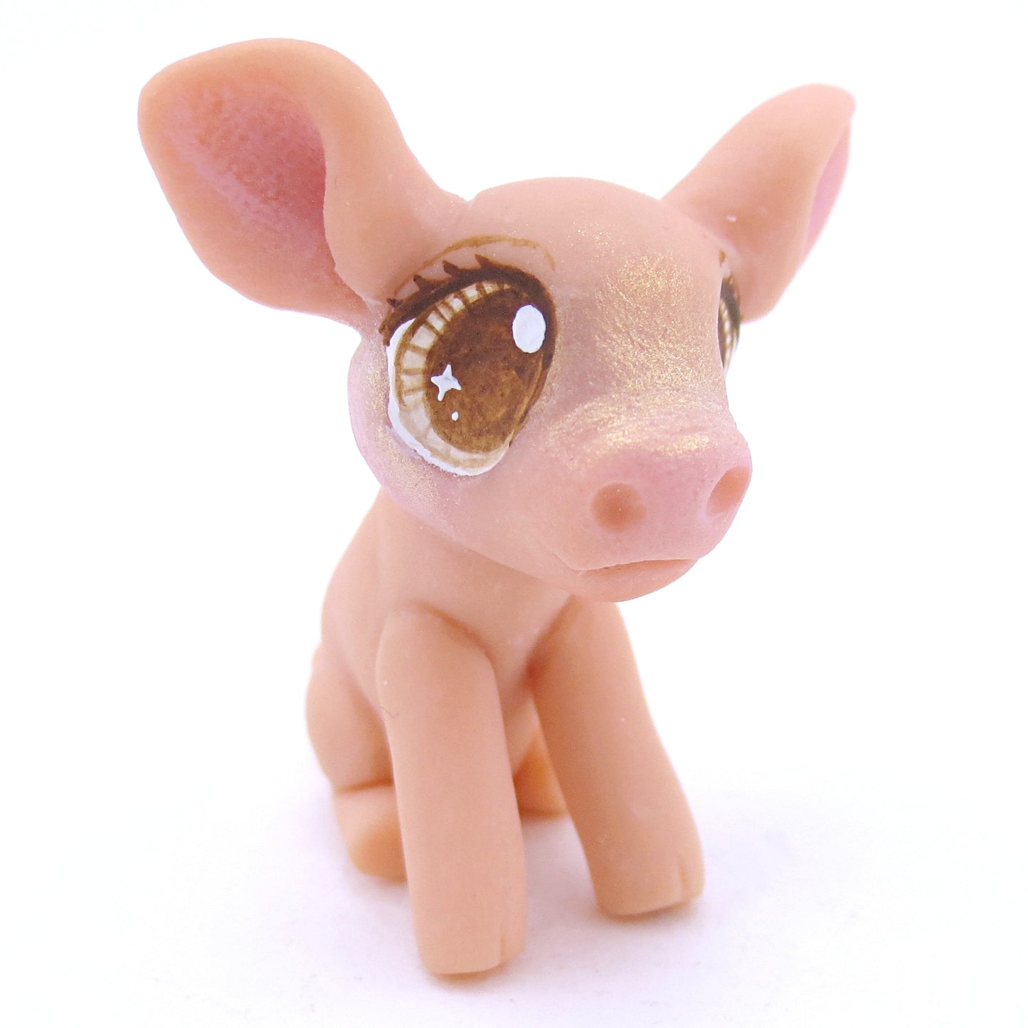 Pink Piglet with Brown Eyes Figurine - Polymer Clay Fall Animals