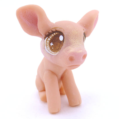 Pink Piglet with Brown Eyes Figurine - Polymer Clay Fall Animals