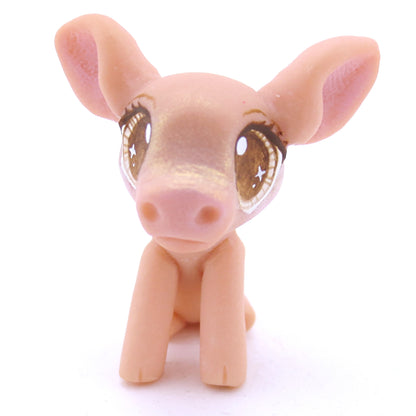 Pink Piglet with Brown Eyes Figurine - Polymer Clay Fall Animals