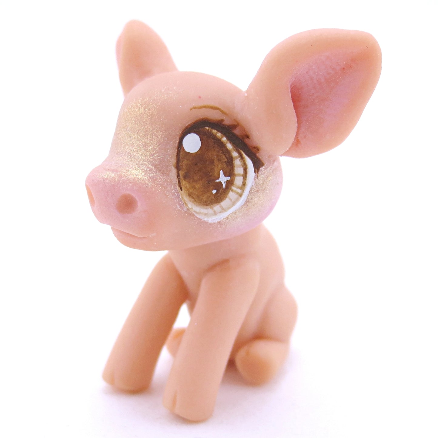 Pink Piglet with Brown Eyes Figurine - Polymer Clay Fall Animals