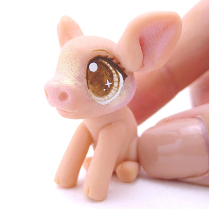 Pink Piglet with Brown Eyes Figurine - Polymer Clay Fall Animals