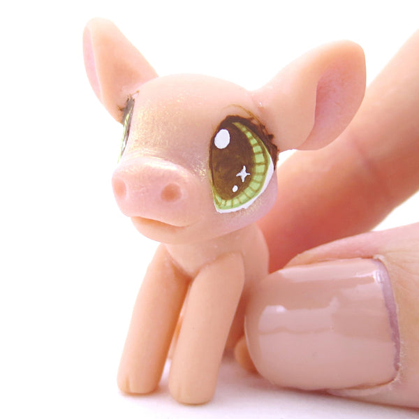 Pink Piglet with Hazel Eyes Figurine - Polymer Clay Fall Animals