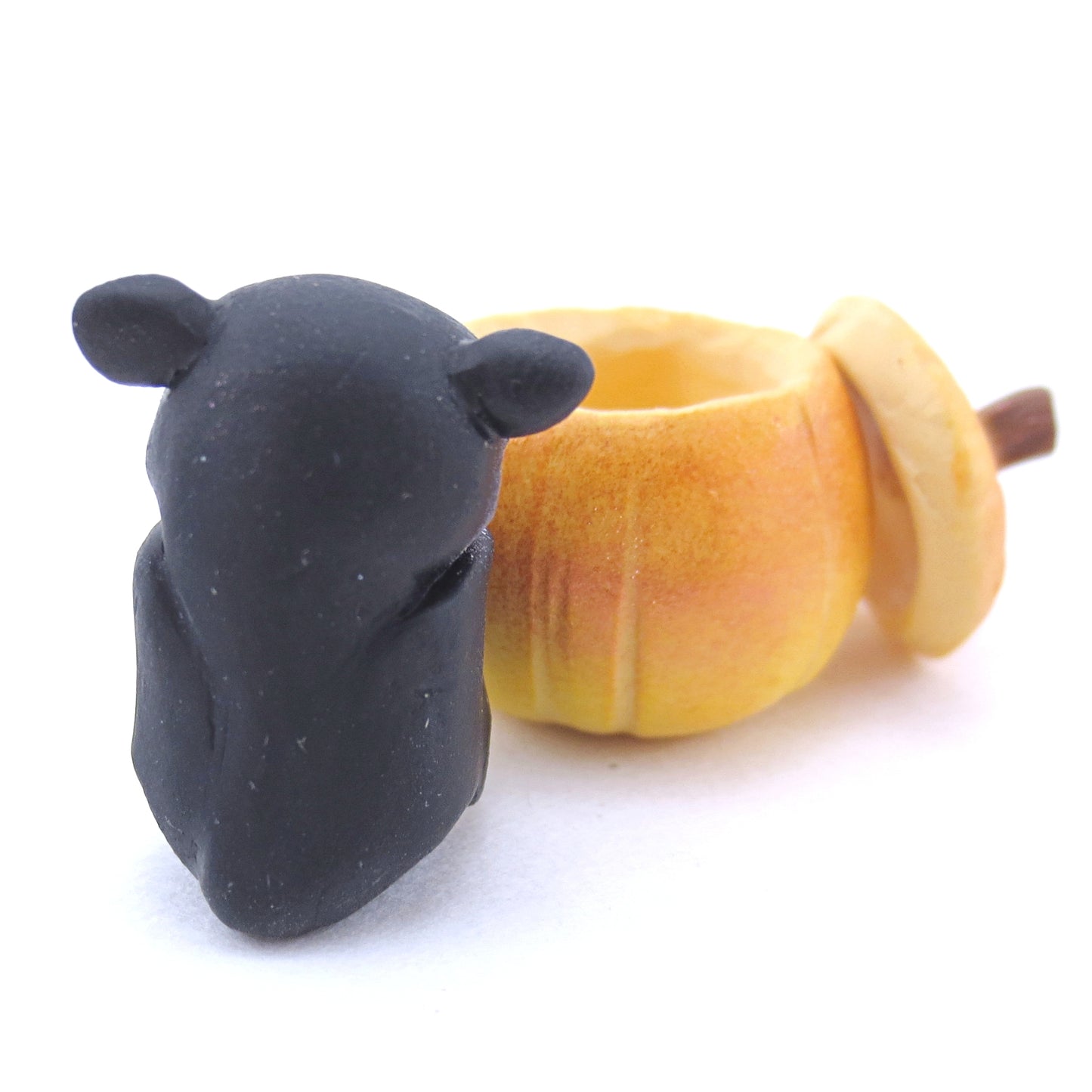 Baby Bat in Pumpkin Figurine - Polymer Clay Fall Animals