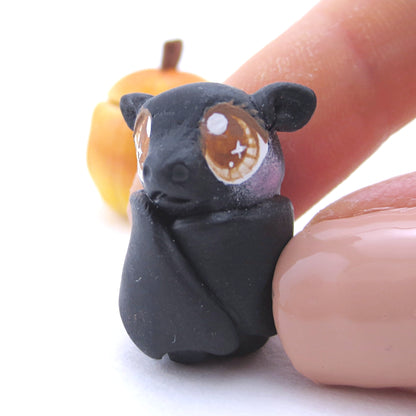 Baby Bat in Pumpkin Figurine - Polymer Clay Fall Animals