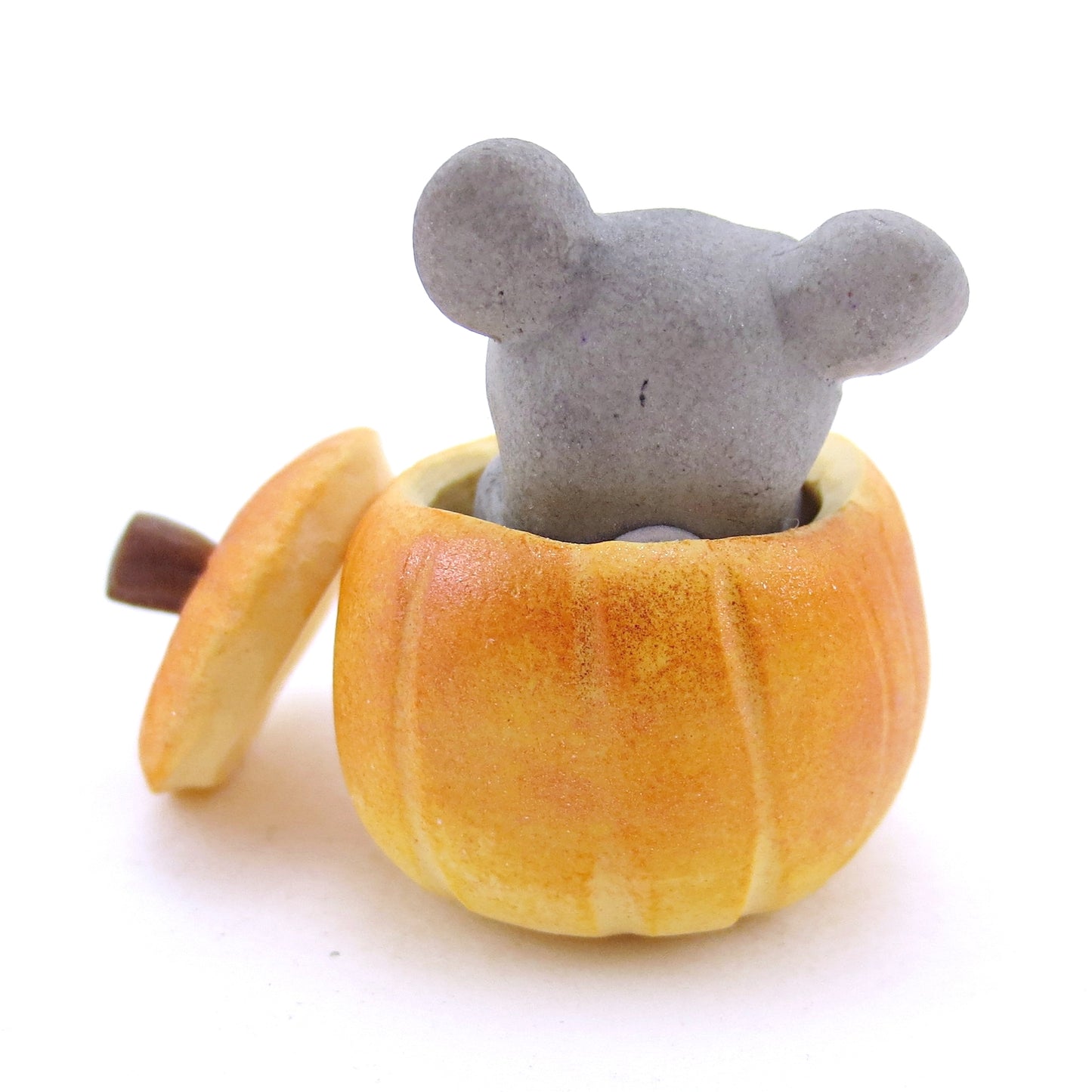 Baby Mouse in Pumpkin Figurine - Polymer Clay Fall Animals