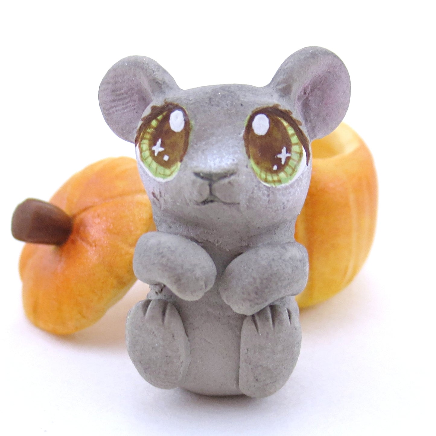 Baby Mouse in Pumpkin Figurine - Polymer Clay Fall Animals