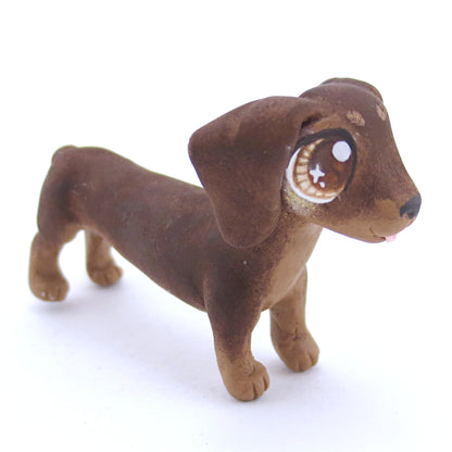 Brown and Tan Dachshund Puppy Figurine - Polymer Clay Fall Animals